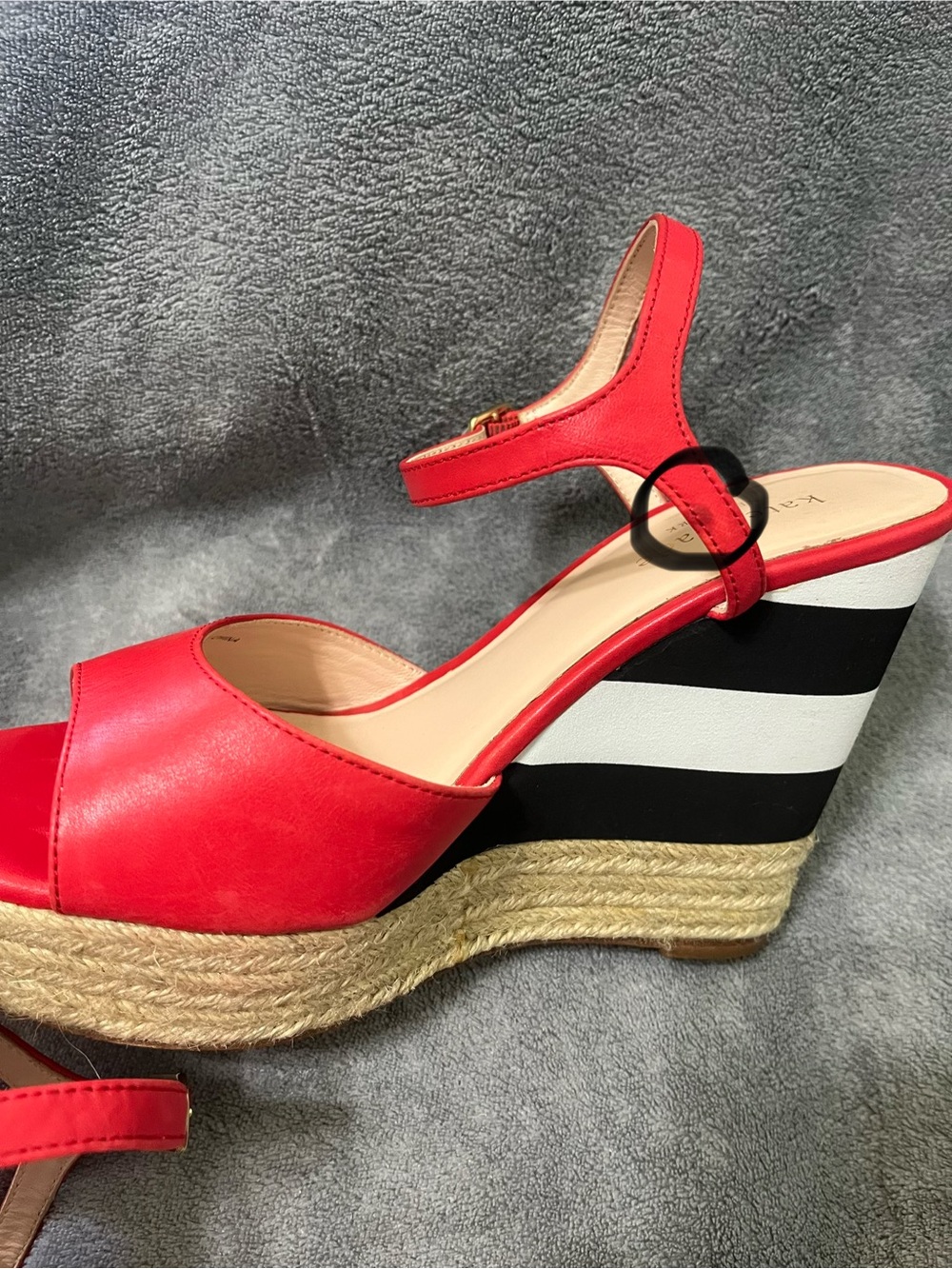 Kate Spade  Red Leather Wedge Sandals with Striped Platform 7.5M - Picture 14 of 14